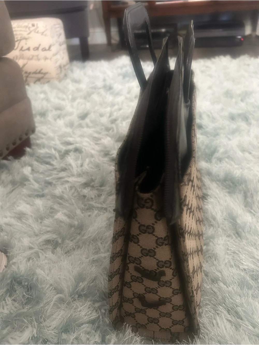 Gucci Men's/Women’s GG Supreme Briefcase in Beige and Dark Brown Leather